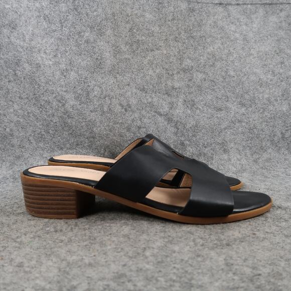 CHC Shoes Womens 37 Sandals Cut Out Slide Block Heel Open Toe Classic Black - Picture 1 of 11